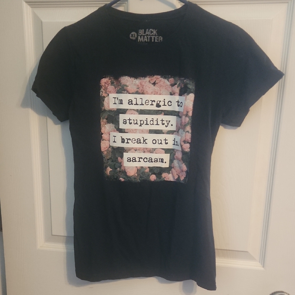 Black Matter Black Tee with Pink Floral and Text